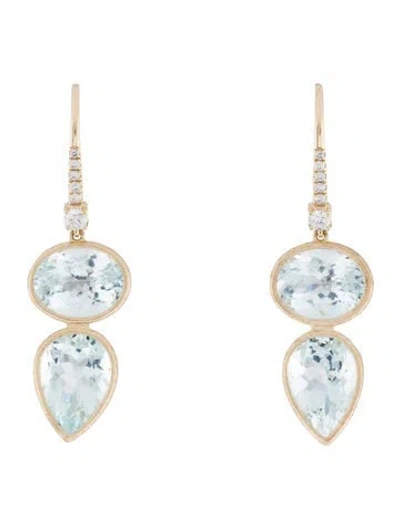 Pre-owned Kai Fine Jewelry 14k 7.48ctw Aquamarine & Lab Grown Diamond Drop Earrings In Multicolor