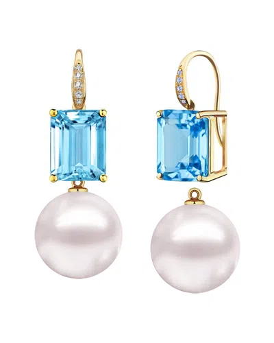 Kai Fine Jewelry 14k 7.65 Ct. Tw. Diamond & Blue Topaz & 12-13mm Pearl Drop Earrings In White