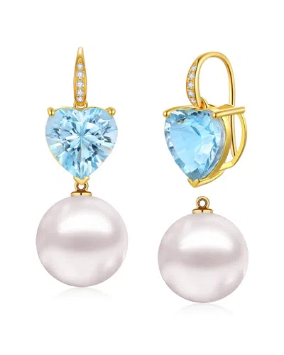 Kai Fine Jewelry 14k 9.85 Ct. Tw. Diamond & Blue Topaz & 12-13 Mm P In Gold