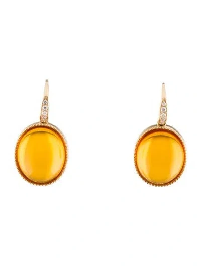 Pre-owned Kai Fine Jewelry 14k Amber & Diamond Drop Earrings In Orange