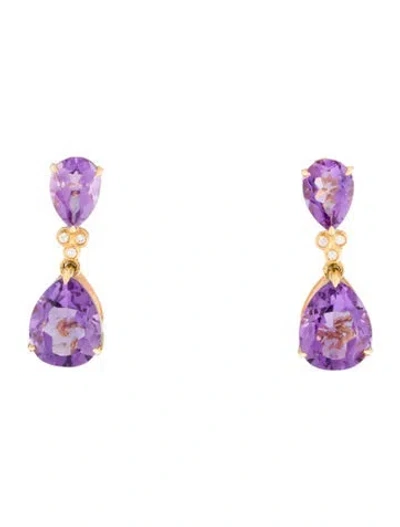Pre-owned Kai Fine Jewelry 14k Amethyst & Diamond Drop Earrings In Multi