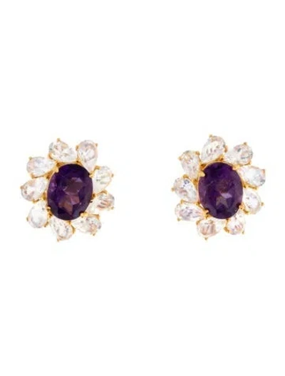 Pre-owned Kai Fine Jewelry 14k Amethyst & Moonstone Melissa Stud Earrings In Multicolor