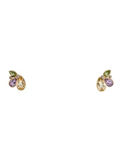 Pre-owned Kai Fine Jewelry 14k Amethyst, Citrine, Peridot & Diamond Tropical Butterfly Stud Earrings In Multi
