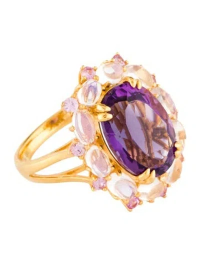 Pre-owned Kai Fine Jewelry 14k Amethyst, Moonstone & Sapphire Mira Cocktail Ring In Multi