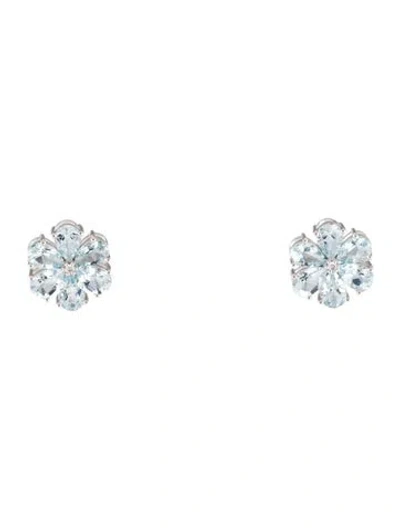 Pre-owned Kai Fine Jewelry 14k Aquamarine & Diamond Flora Blossom Stud Earrings In Multi