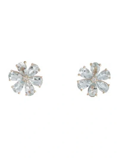 Pre-owned Kai Fine Jewelry 14k Aquamarine & Diamond Flora Blossom Stud Earrings In Multicolor