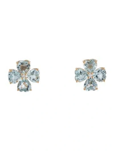 Pre-owned Kai Fine Jewelry 14k Aquamarine & Diamond Flower Stud Earrings In Multicolor