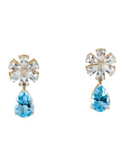 Pre-owned Kai Fine Jewelry 14k Aquamarine, Topaz & Diamond Convertible Drop Earrings In Multi