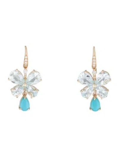 Pre-owned Kai Fine Jewelry 14k Aquamarine,turquoise & Diamond Butterfly Drop Earrings In Multi