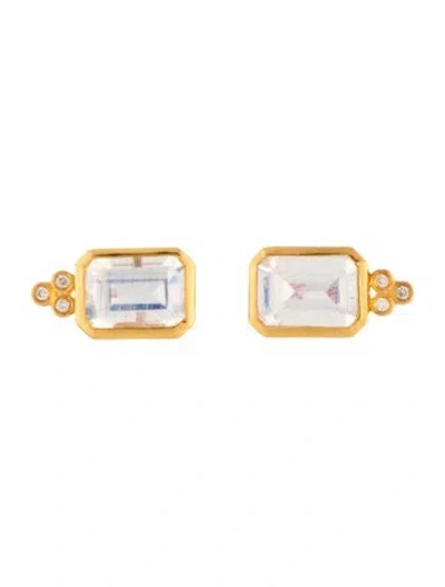 Pre-owned Kai Fine Jewelry 14k Ayla 1.60ct Moonstone & Diamond Stud Earrings In Multicolor