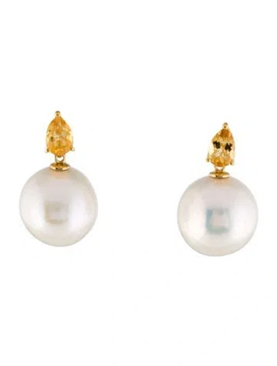 Pre-owned Kai Fine Jewelry 14k Citrine & Pearl Drop Earrings In Multi