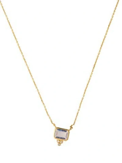 Pre-owned Kai Fine Jewelry 14k Diamond & Moonstone Pendant Necklace, 17.75" In Multi