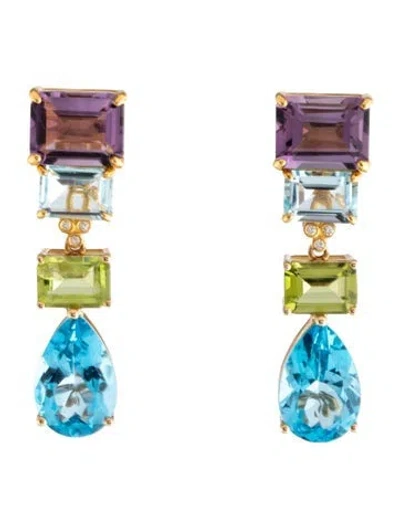 Pre-owned Kai Fine Jewelry 14k Diamond & Multistone Convertible Drop Earrings In Multicolor