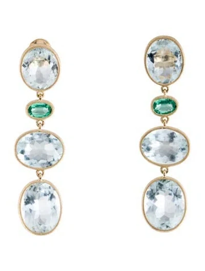Pre-owned Kai Fine Jewelry 14k Emerald & Aquamarine Drop Earrings In Multi