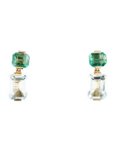 Pre-owned Kai Fine Jewelry 14k Emerald & Aquamarine Drop Earrings In Multicolor