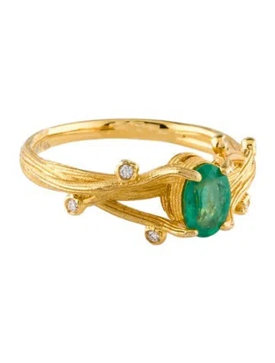 Pre-owned Kai Fine Jewelry 14k Emerald & Diamond Arbor Cocktail Ring In Multi