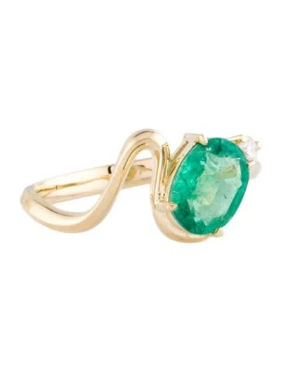 Pre-owned Kai Fine Jewelry 14k Emerald & Diamond Wave Cocktail Ring In Multi