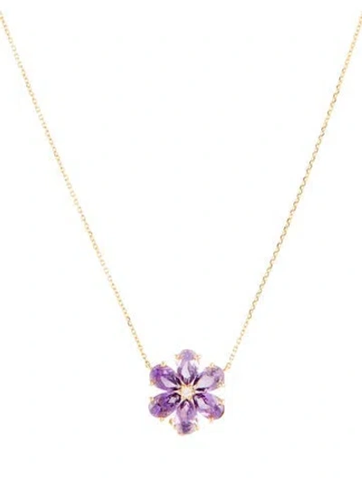 Pre-owned Kai Fine Jewelry 14k Flora Blossom Amethyst & Diamond Pendant Necklace, 18" In Multi