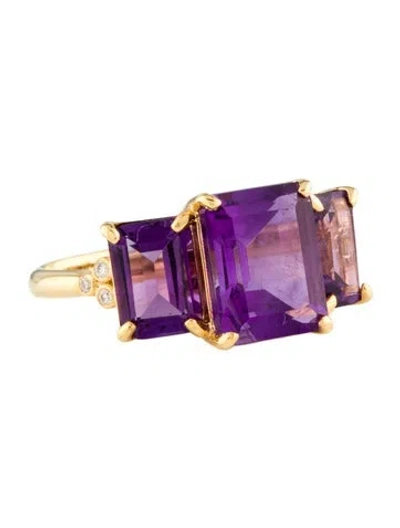 Pre-owned Kai Fine Jewelry 14k Fortune 4.26ctw Amethyst & Diamond Three-stone Ring In Multi