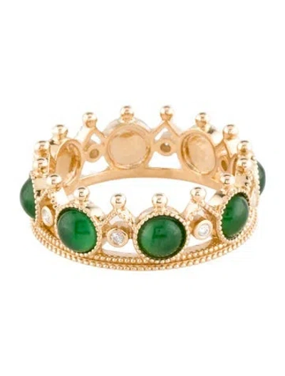 Pre-owned Kai Fine Jewelry 14k Jadeite & Diamond Crown Band In Multi