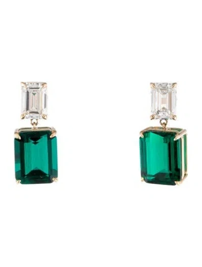 Pre-owned Kai Fine Jewelry 14k Lab-grown Diamond & Synthetic Emerald Drop Earrings In Multicolor
