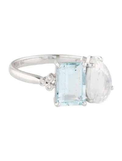Pre-owned Kai Fine Jewelry 14k Moonstone , Aquamarine & Diamond Toi Et Moi Cocktail Ring In Multi