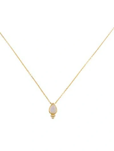Pre-owned Kai Fine Jewelry 14k Moonstone Labradorite & Diamond Drop Pendant Necklace, 18" In Multi