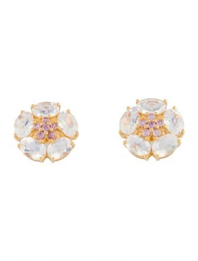 Pre-owned Kai Fine Jewelry 14k Moonstone Labradorite & Sapphire Flower Stud Earrings In Multi