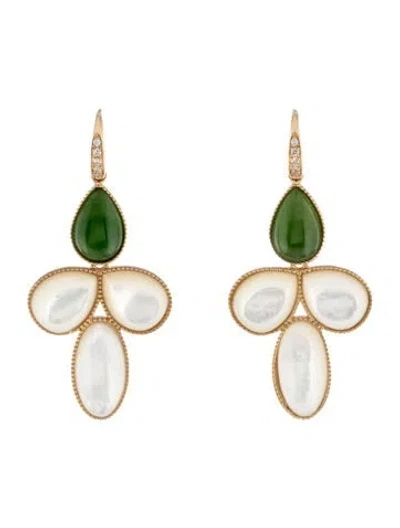 Pre-owned Kai Fine Jewelry 14k Mother Of Pearl & Nephrite Drop Earrings In Multicolor