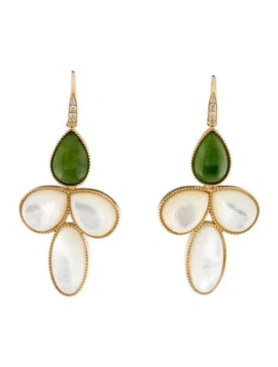 Pre-owned Kai Fine Jewelry 14k Mother Of Pearl, Nephrite & Diamond Drop Earrings In Multi