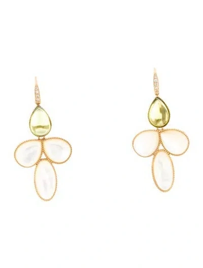 Pre-owned Kai Fine Jewelry 14k Mother Of Pearl, Peridot & Diamond Snowdrop Flower Drop Earrings In Multicolor