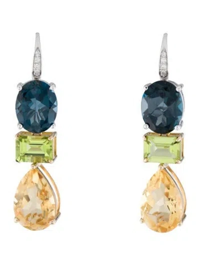 Pre-owned Kai Fine Jewelry 14k Multi-stone & Diamond Drop Earrings In Multicolor