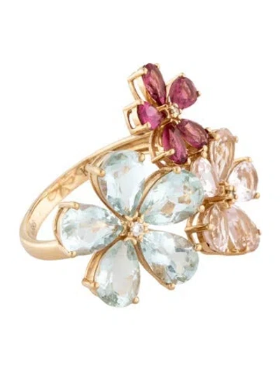 Pre-owned Kai Fine Jewelry 14k Multistone & Diamond Flower Blossom Cocktail Ring In Multicolor