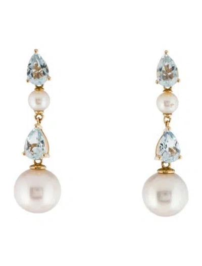 Pre-owned Kai Fine Jewelry 14k Pear & 1.60ctw Aquamarine Convertible Drop Earrings In Multicolor