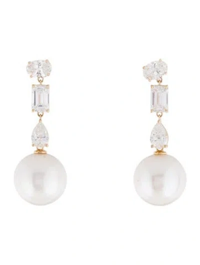 Pre-owned Kai Fine Jewelry 14k Pearl & 2.80ctw Lab-grown Diamond Drop Earrings In Multi