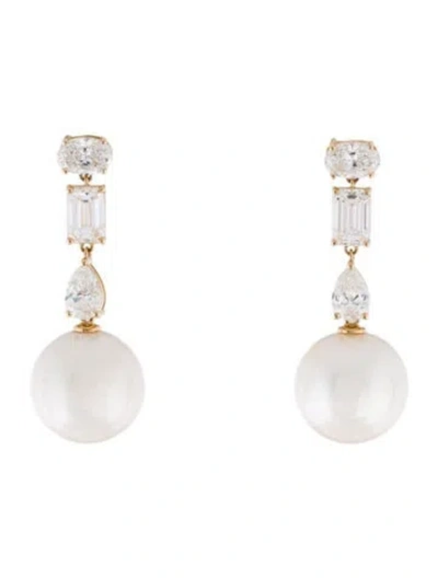 Pre-owned Kai Fine Jewelry 14k Pearl & 2.84ctw Lab Grown Diamond Drop Earrings In Multi