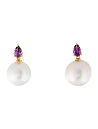 Pre-owned Kai Fine Jewelry 14k Pearl & Amethyst Venus Tears Drop Earrings In Multi