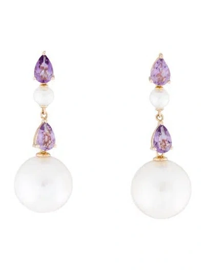 Pre-owned Kai Fine Jewelry 14k Pearl & Amethyst Venus Tears Duo Drop Earrings In Multicolor