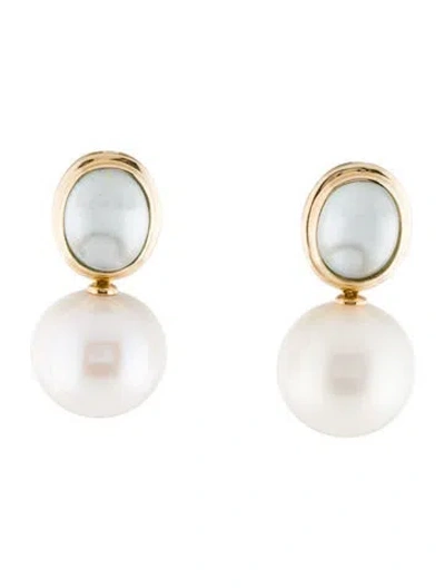 Pre-owned Kai Fine Jewelry 14k Pearl & Aquamarine Bella Convertible Drop Earrings In Multi