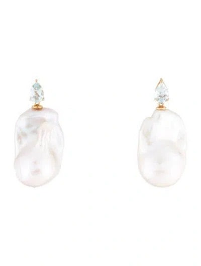 Pre-owned Kai Fine Jewelry 14k Pearl & Aquamarine Convertible Drop Earring In Multicolor