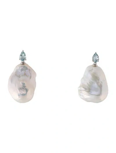 Pre-owned Kai Fine Jewelry 14k Pearl & Aquamarine Venus Tears Convertible Drop Earrings In Multicolor