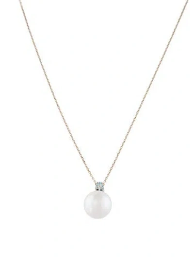 Pre-owned Kai Fine Jewelry 14k Pearl & Aquamarine Venus Tears Convertible Pendant Necklace, 18" In Multi
