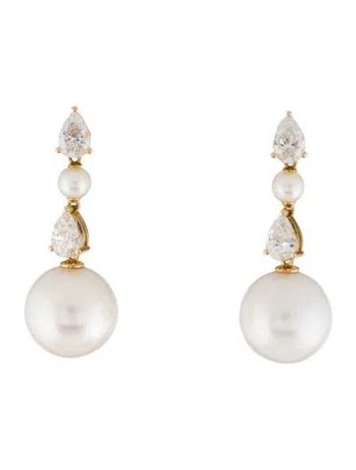 Pre-owned Kai Fine Jewelry 14k Pearl & Diamond Convertible Drop Earrings In Multi