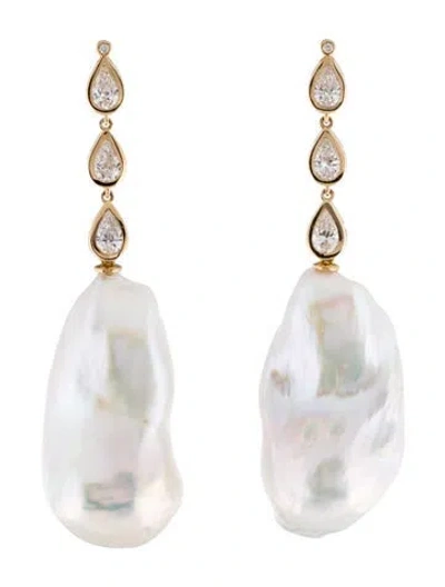 Pre-owned Kai Fine Jewelry 14k Pearl & Diamond Drop Earrings In Multi
