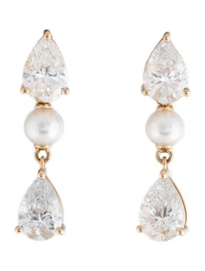 Pre-owned Kai Fine Jewelry 14k Pearl & Lab-grown Diamond Venus Tears Drop Earrings In Multicolor