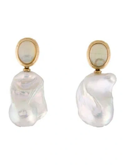 Pre-owned Kai Fine Jewelry 14k Pearl & Opal Convertible Drop Earrings In Multi