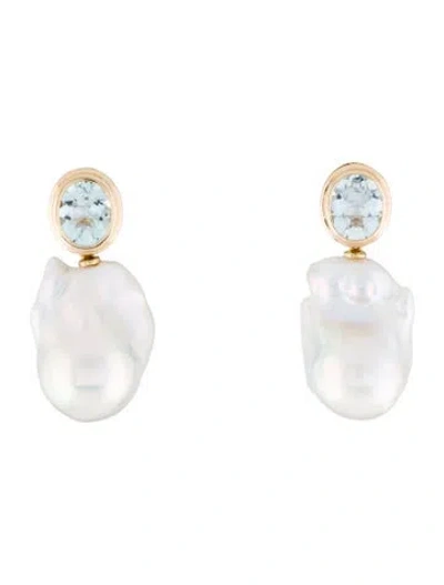 Pre-owned Kai Fine Jewelry 14k Pearl & Topaz Bella Drop Earrings In Multicolor