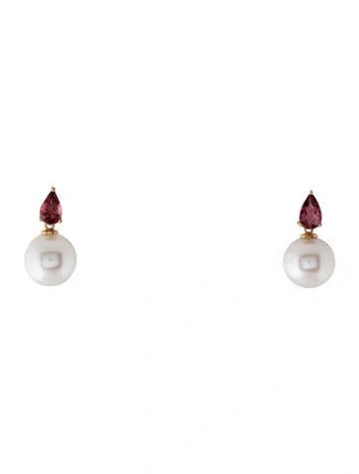 Pre-owned Kai Fine Jewelry 14k Pearl & Tourmaline Venus Tears Convertible Drop Earrings In Multicolor