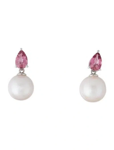 Pre-owned Kai Fine Jewelry 14k Pearl & Tourmaline Venus Tears Drop Earrings In Multi