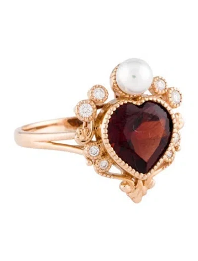 Pre-owned Kai Fine Jewelry 14k Pearl, Garnet & Diamond Cocktail Ring In Multi